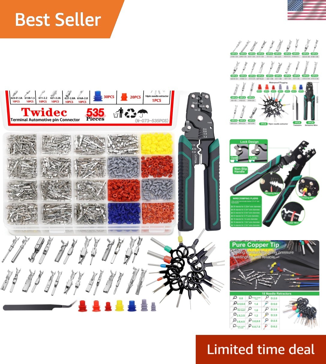 Comprehensive 535Pcs Wire Connector Kit with Crimping Tool - 26 Types Included