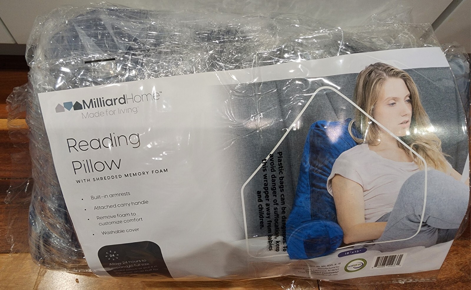 Milliard Reading Pillow with Shredded Memory Foam 18 X 15