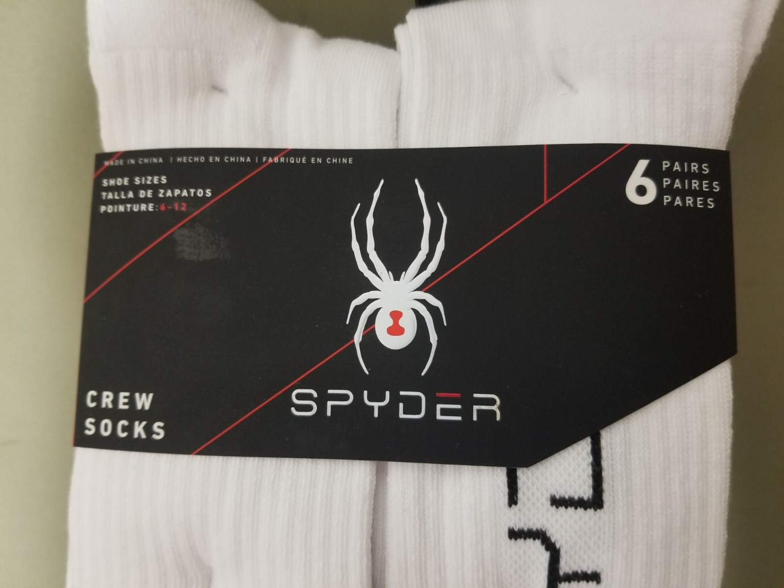 New Spyder Mens 6 Pair Half Cushion Crew Socks.