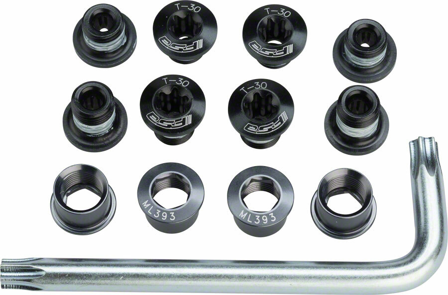 FSA Torx T-30 Alloy Road Triple Chainring Nut/Bolt Set wiith tool, Black 
