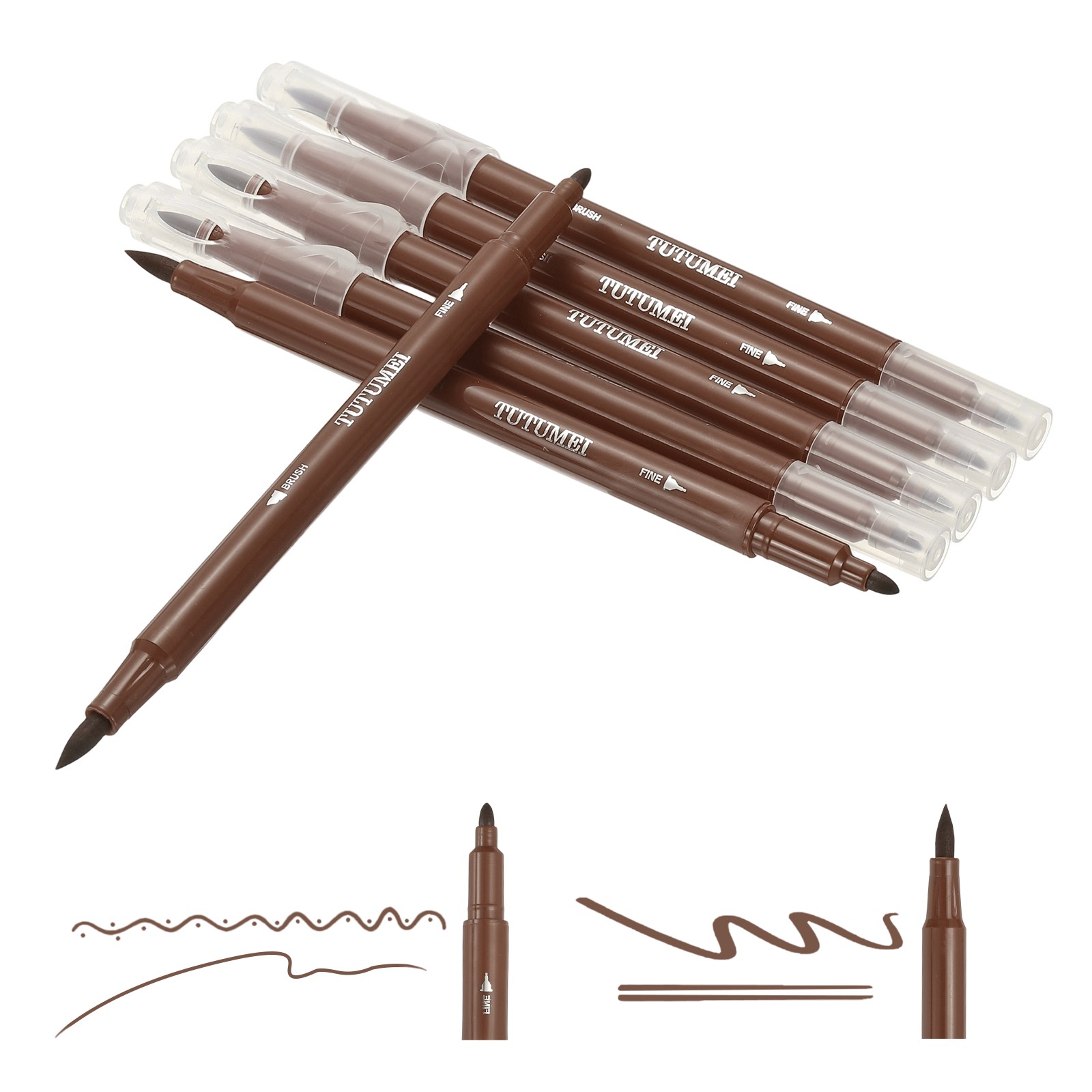 Dual Brush Markers, Coffee Fine and Brush Tip Pen for Coloring, 6 Pcs