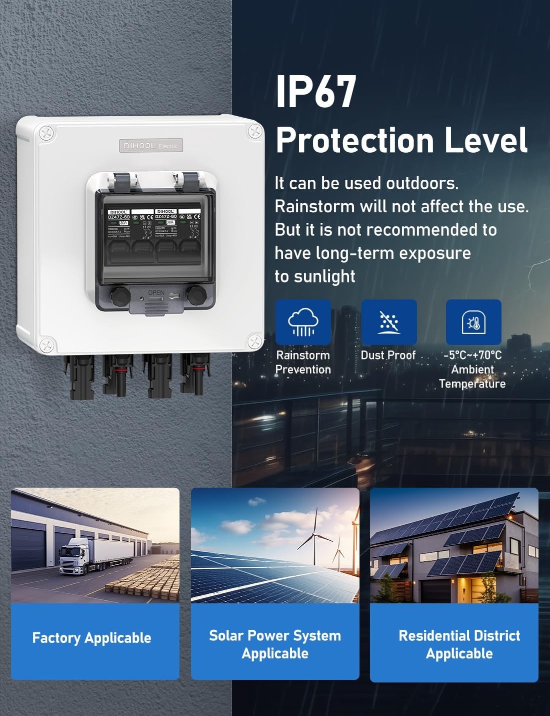Solar Panel Disconnect Switch 2 String 30 Amp DC Circuit Breaker Box Compatib...