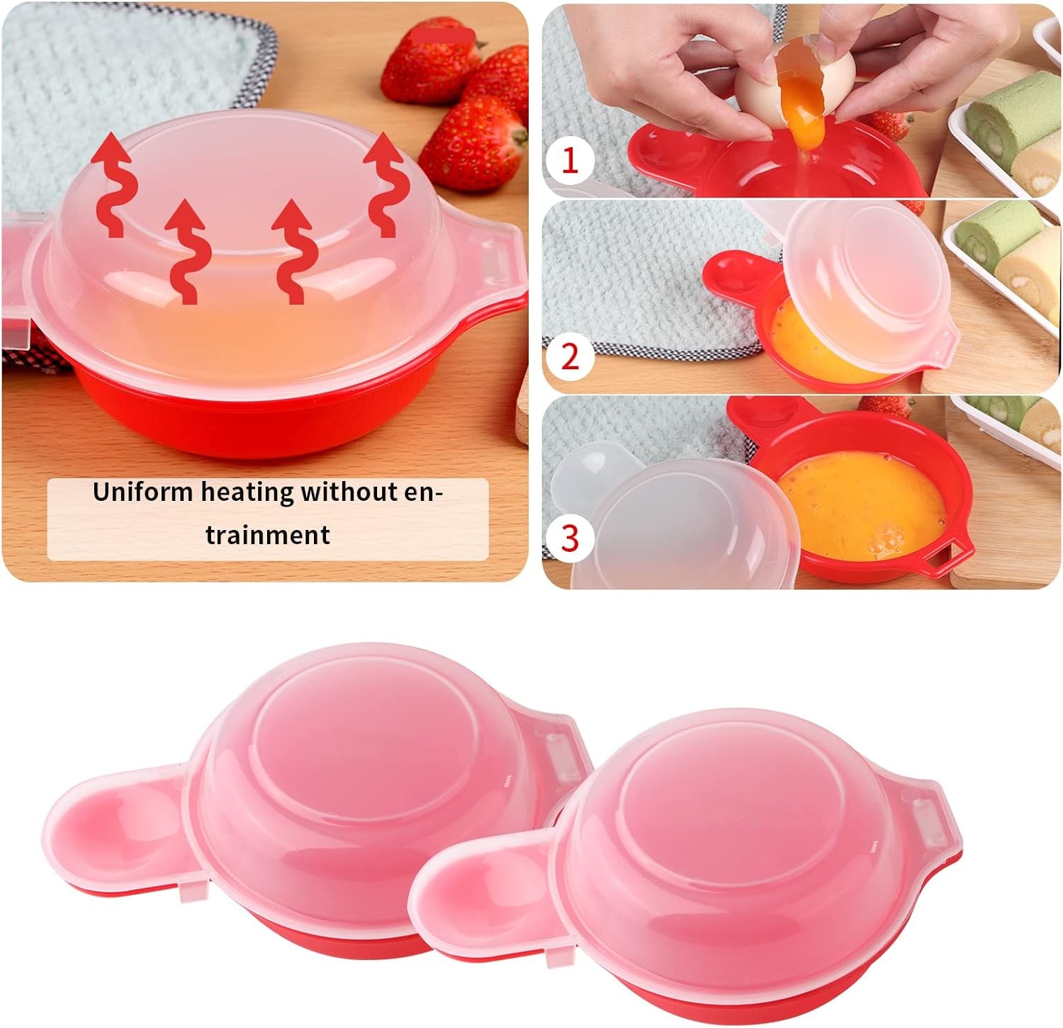 2 sets Microwave Egg Cooker,1 Minute Fast Hamburg Omelet Maker Red