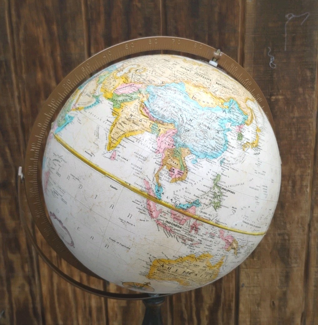 1984 Vintage Replogle Rotating Floor Globe w/Base