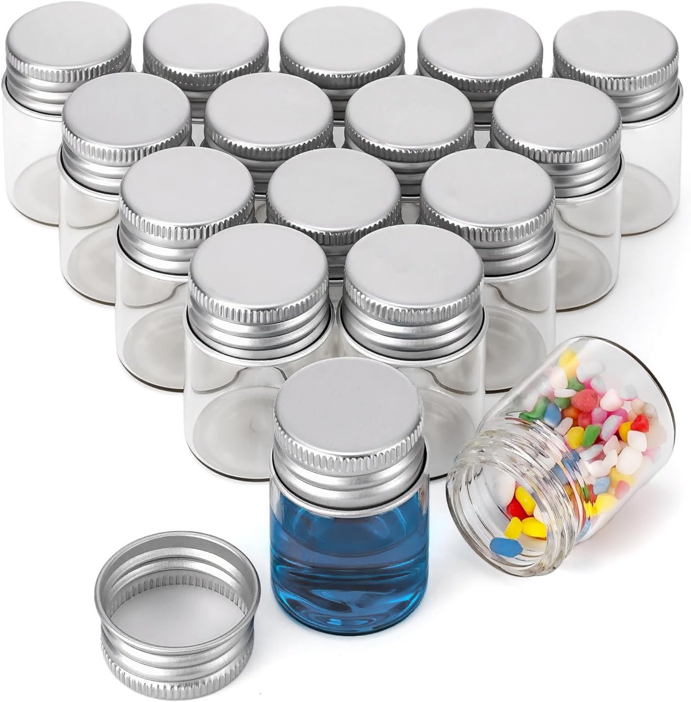 16Pcs 15ml(1/2oz) Empty Tiny Jars with Lids Small Glass Vials with Silver Alumin