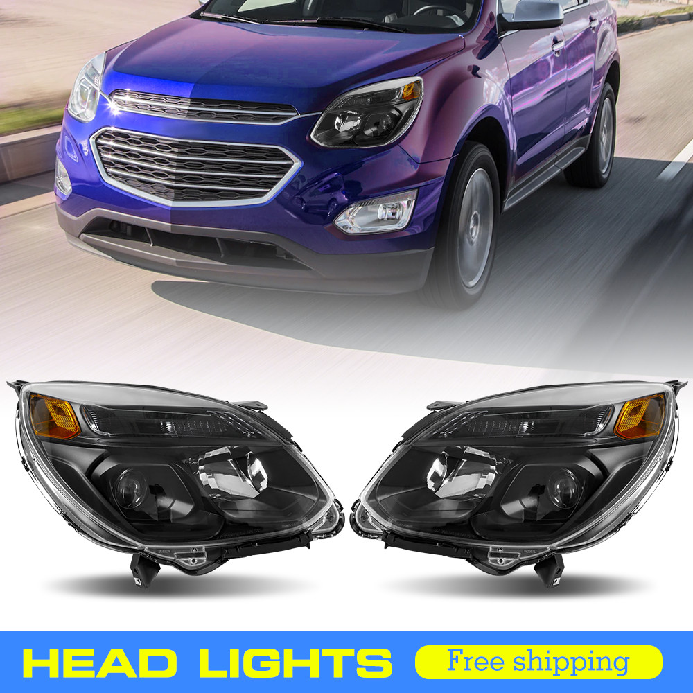 Fits 2016-2017 Chevy Equinox Black Halogen Headlights 16 17 Headlamps Left+Right
