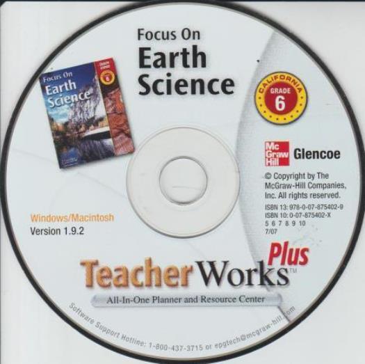 Glencoe Focus On Earth Science: TeacherWorks Grade 6 Plus PC MAC CD lessons text