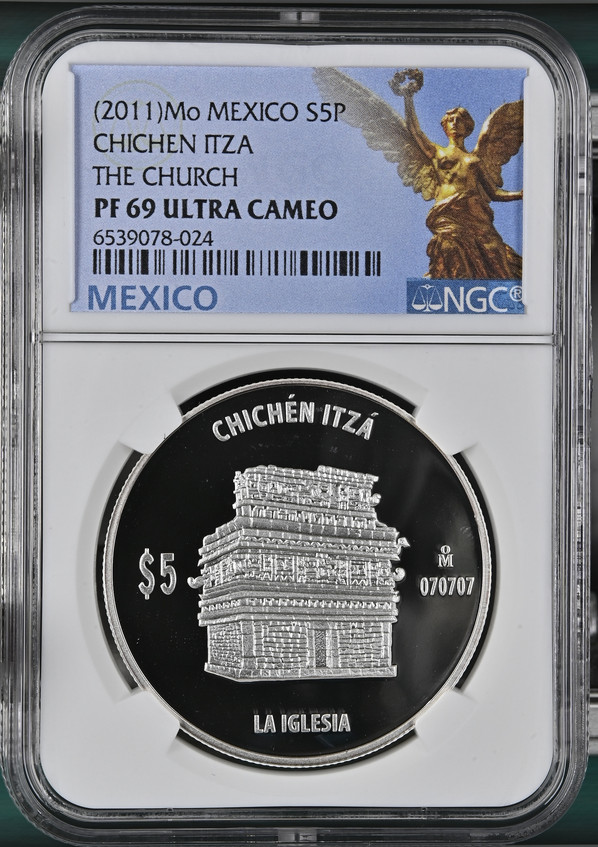:2011 Mo 5 PESOS MEXICO CHICHEN ITZA THE CHURCH KM#947 NGC PR 69 UCAM RARITY R6