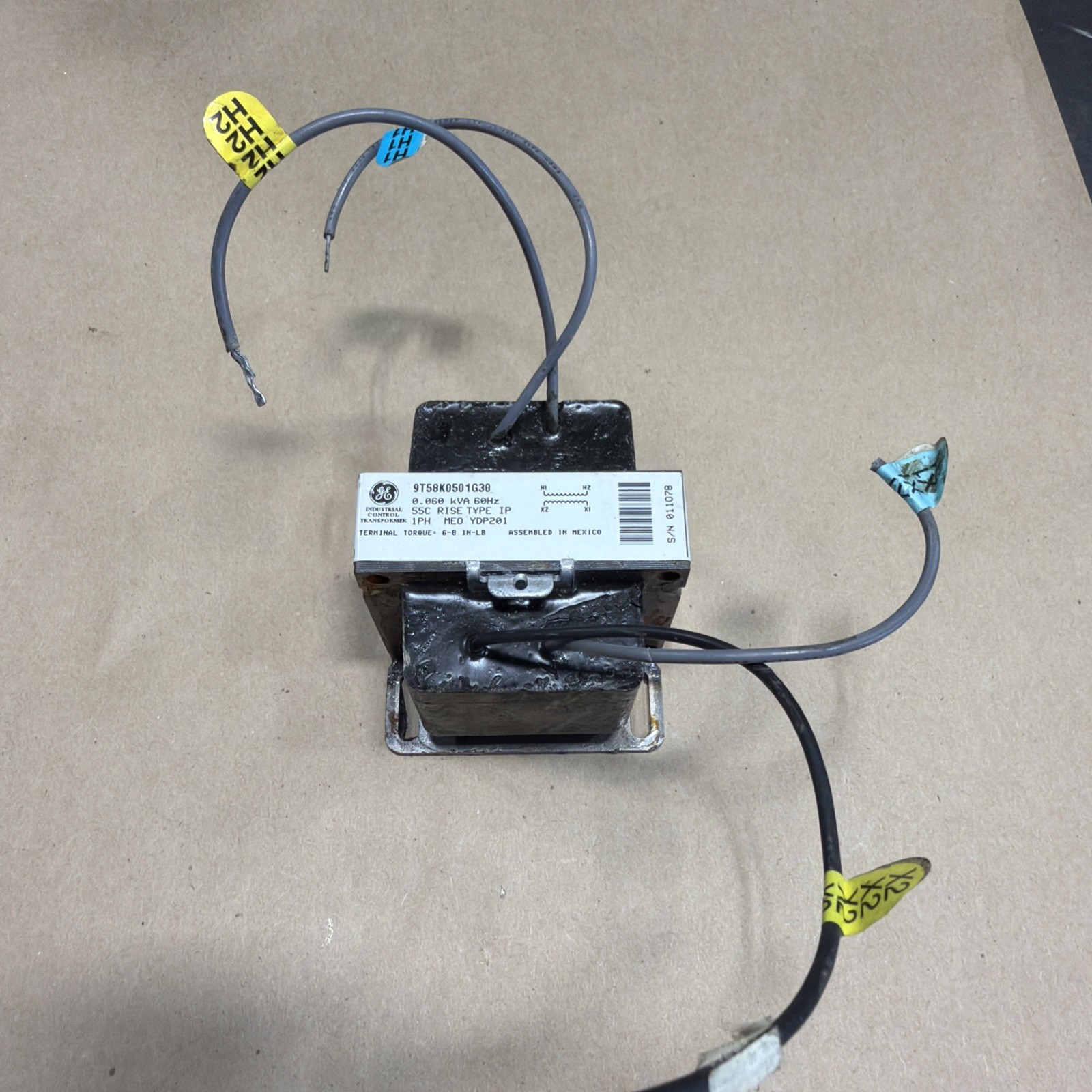 GE Type IP Control Transformer 9T58K0501G30 0.060KVA Pri:480V Sec:120V 60Hz Used