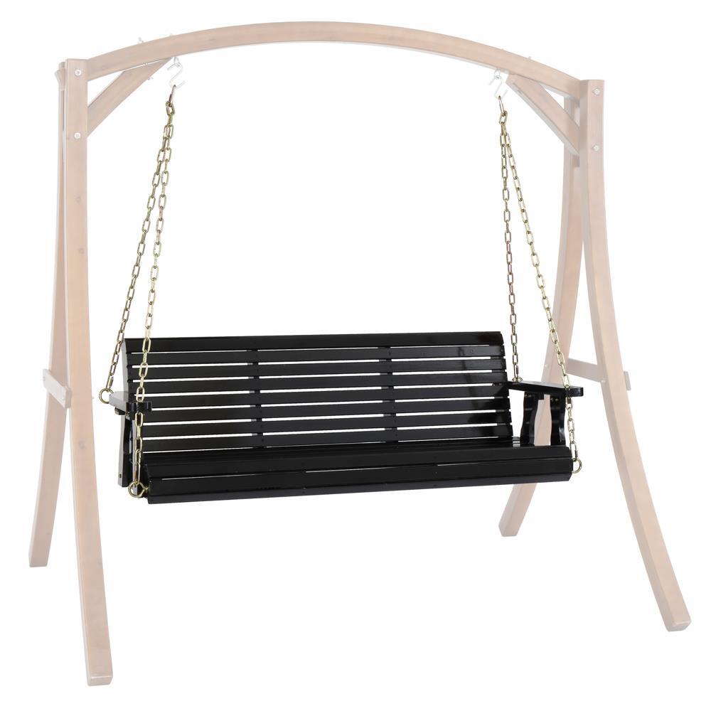 5FT Heavy Duty Outdoor Swing Chair Bench Only Wooden Porch Swing with Chains