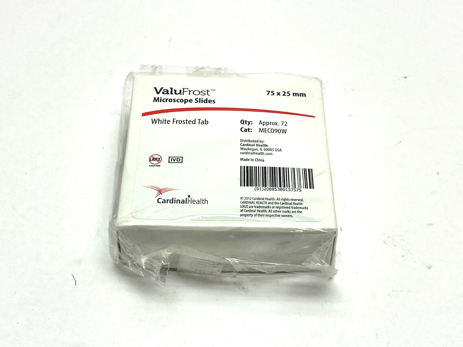 Cardinal Health ValuFrost MECO90W Microscope Slides PKG OF 72