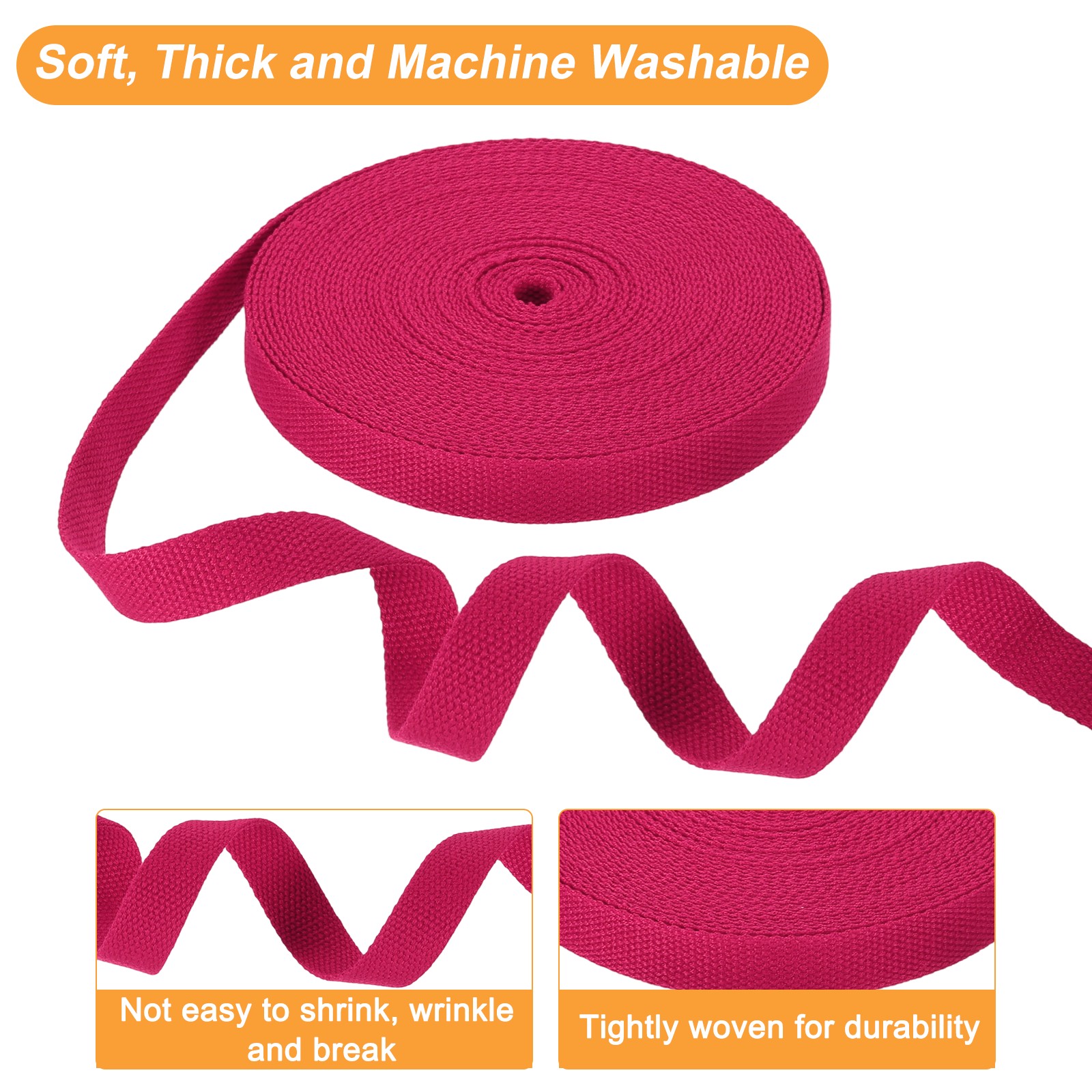 Cotton Webbing 0.8 Inch 11 Yard Polyester Cotton Webbing Strap, Rose Red