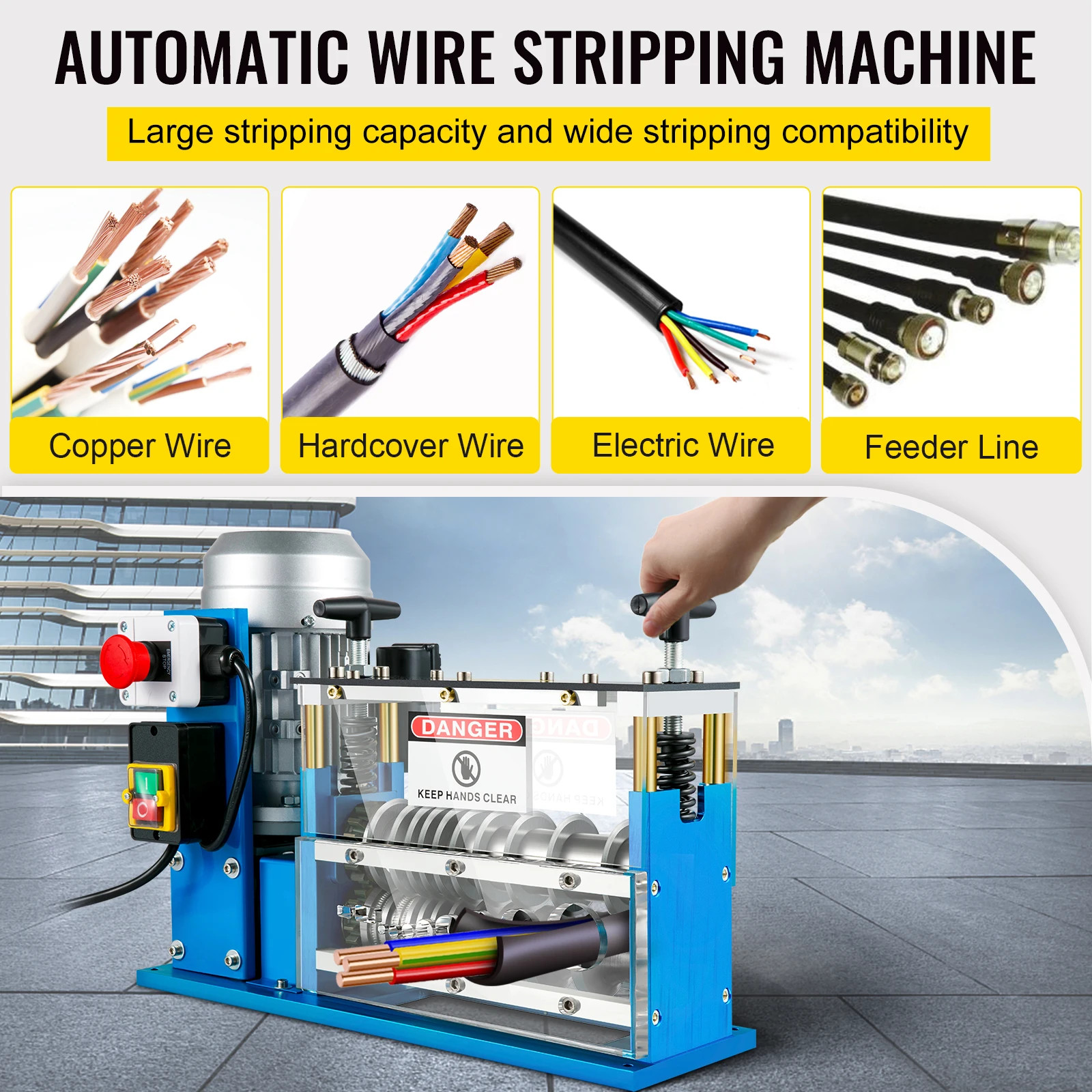 Electric Wire Stripping Machine Cable Stripper 1.5-38mm 11 Channels W/Blade