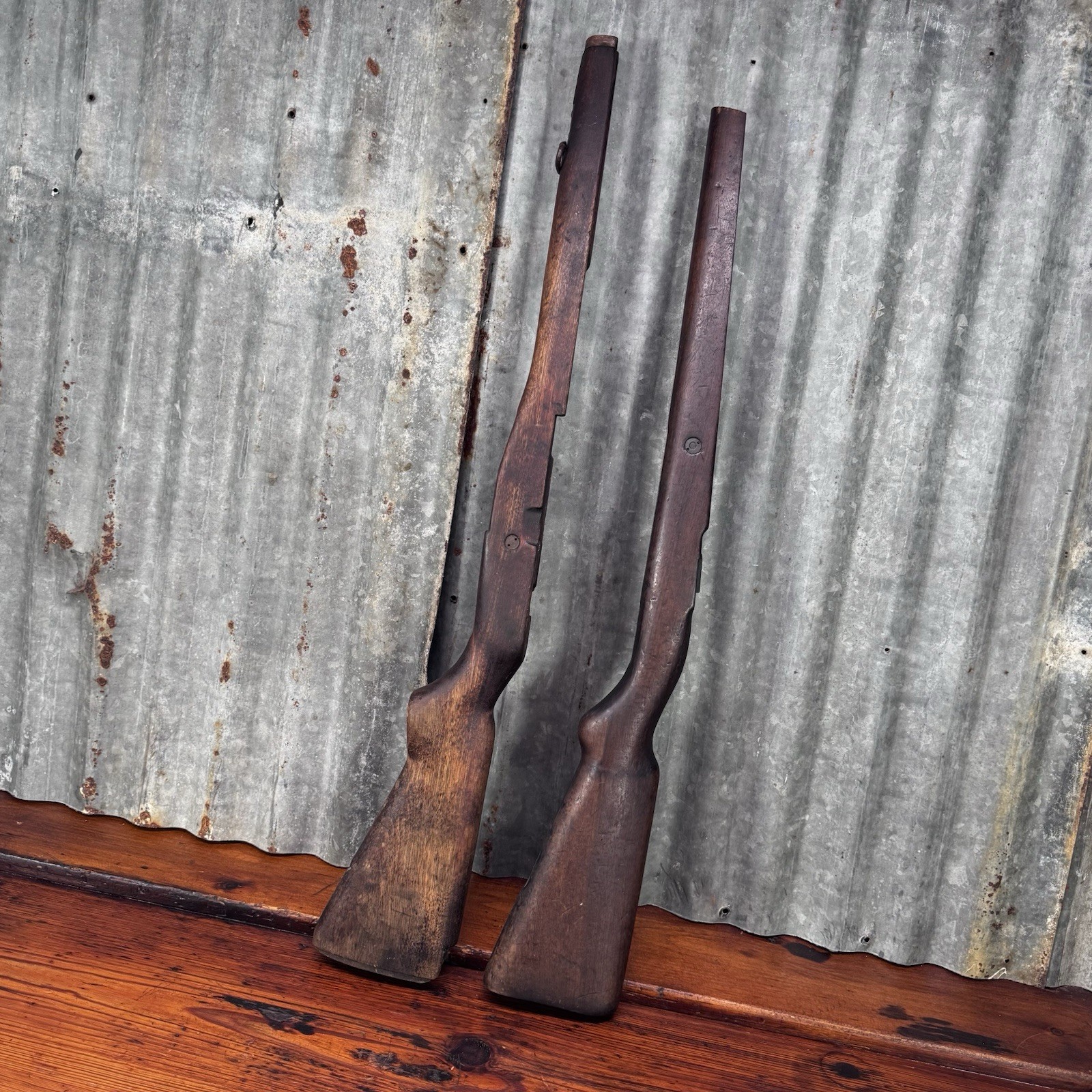 (2) Vintage WOODEN RIFLE STOCKS K98? M1 Garand? WW2 Military US USMC