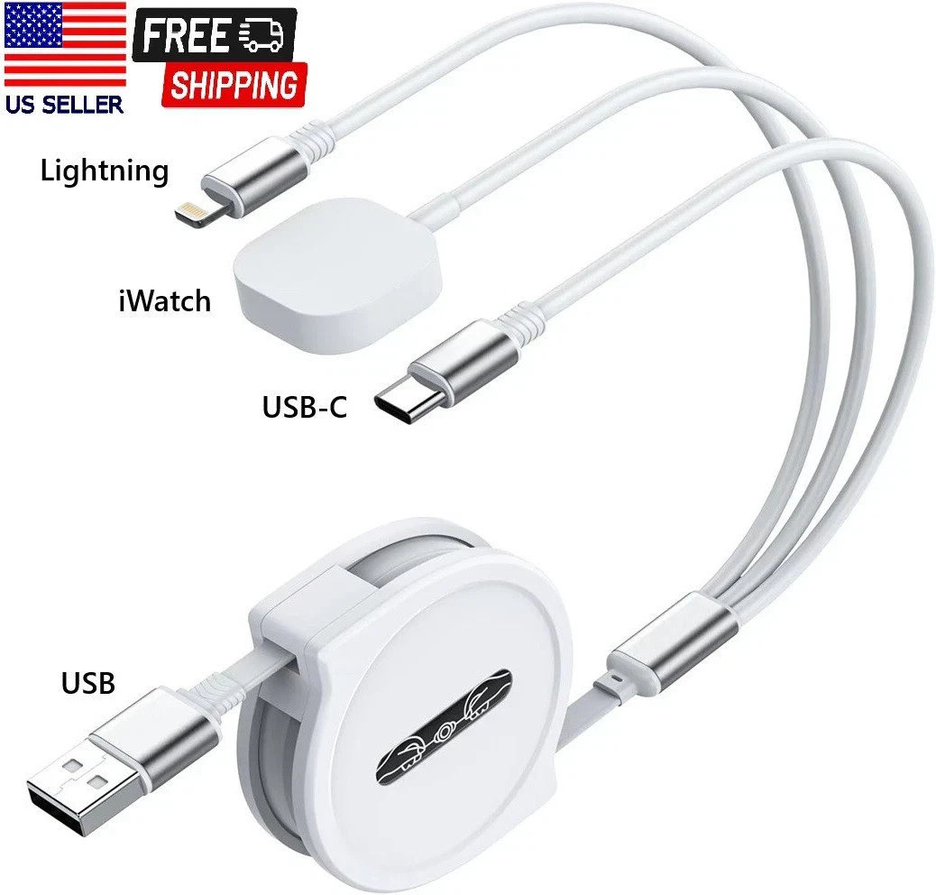 Multi 3-in-1 Retractable Universal Phones Charging Cable+Apple Watch Charger Cor