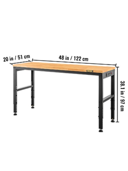2000lbs Adjustable Workbench 48/61" L x 20" W Work Table with 28.3"-38.1" Height