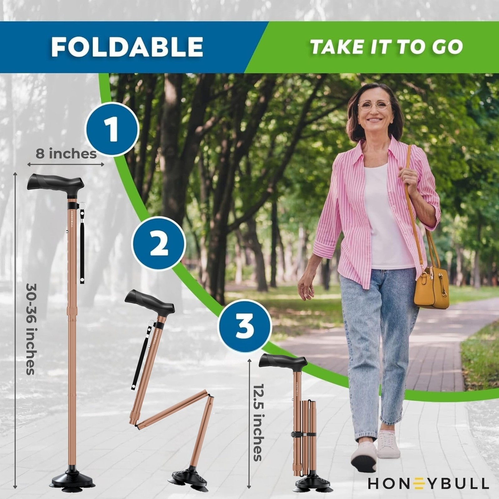 Walking Cane for Men & Women Foldable, Adjustable, Heavy Duty, Free Standing,...