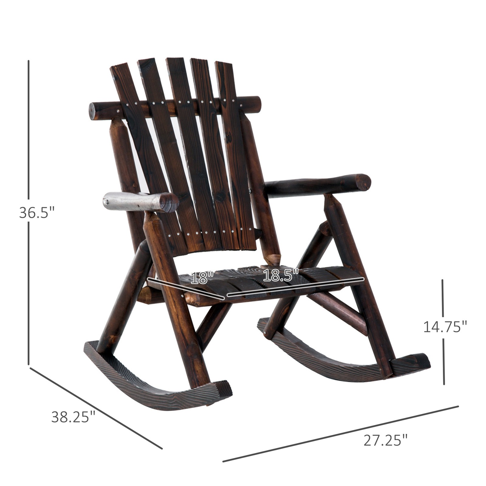 Outdoor Wooden Rocking Chair, Rustic Adirondack Rocker with Slatted Seat