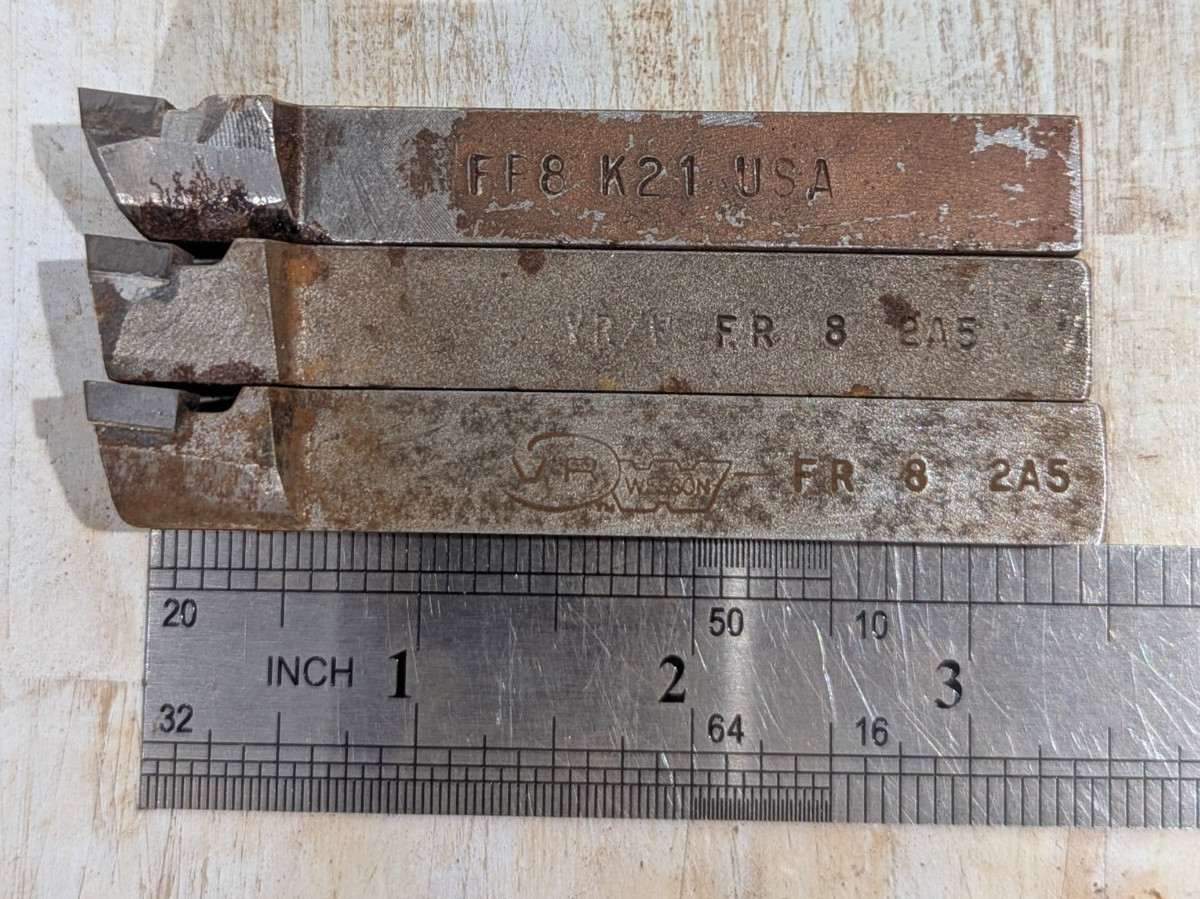 Lot of 3 FR-8 Carbide Lathe Tool Bits 1/2" Square USED RUST