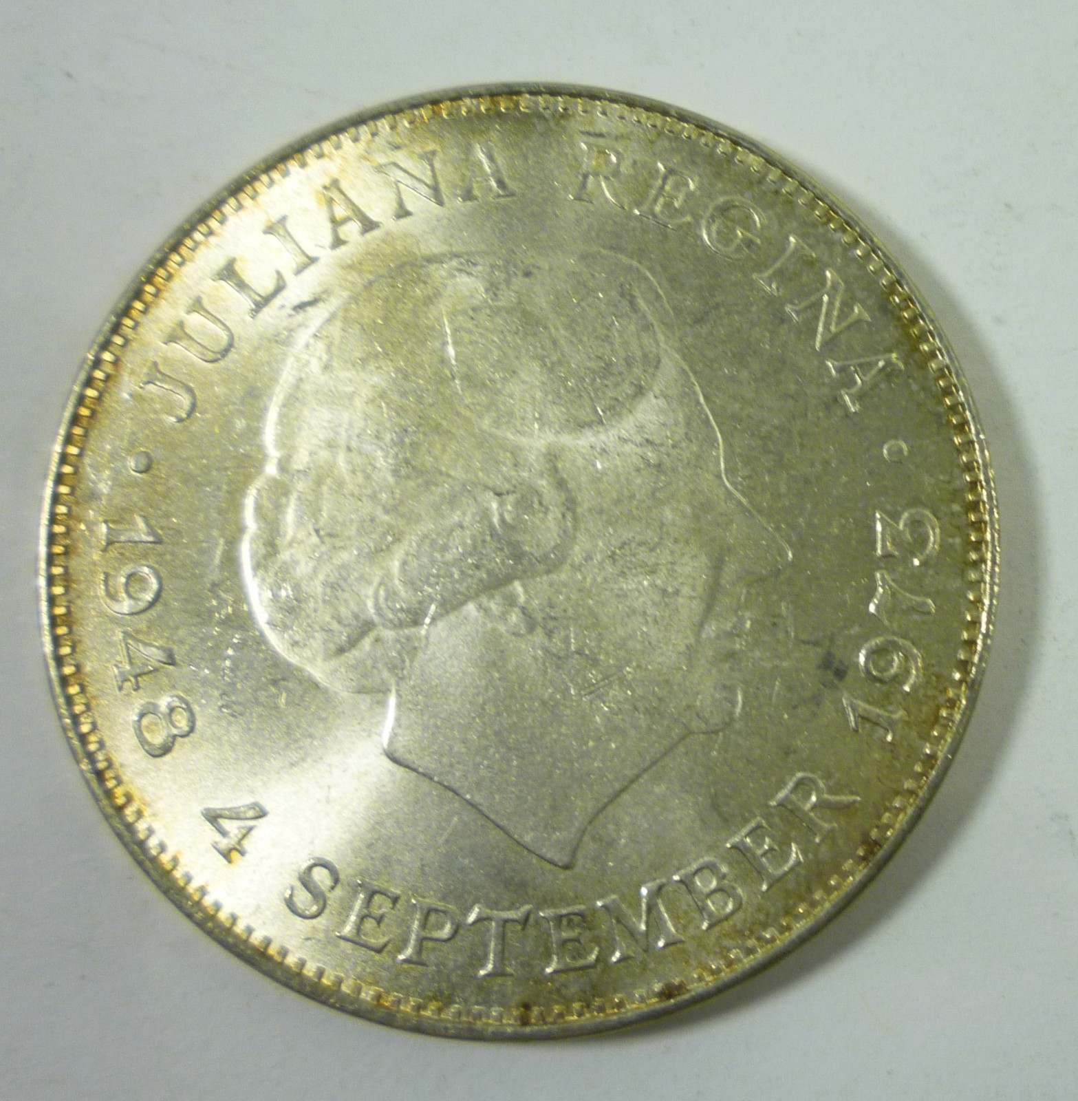 1973 NETHERLANDS 10 GULDEN QUEEN 25 ANNIVERSARY of REIGN SILVER COIN
