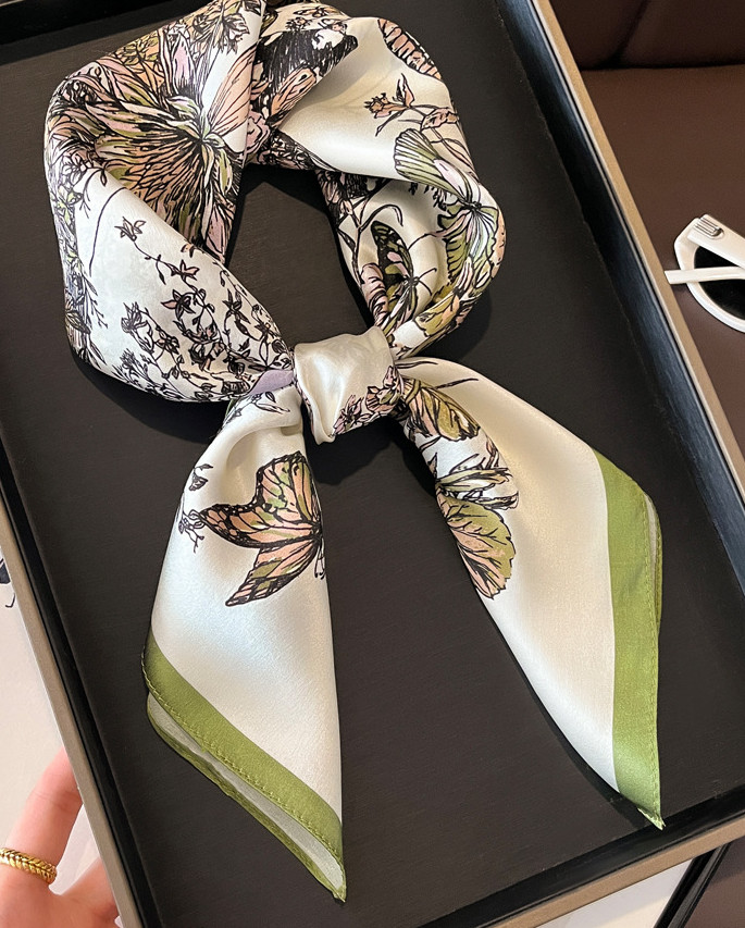 100% Mulberry Silk Scarf 70X70CM Women's butterfly Printed Scarf NEW