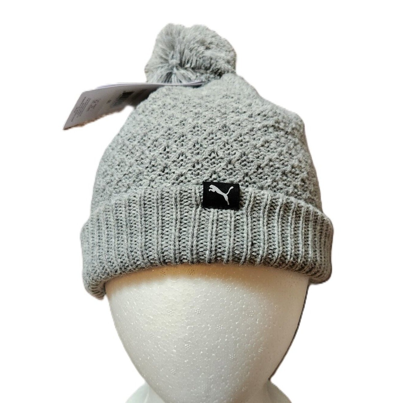 PUMA Gray Pom Pom Knit Hat - One Size - NEW NWT