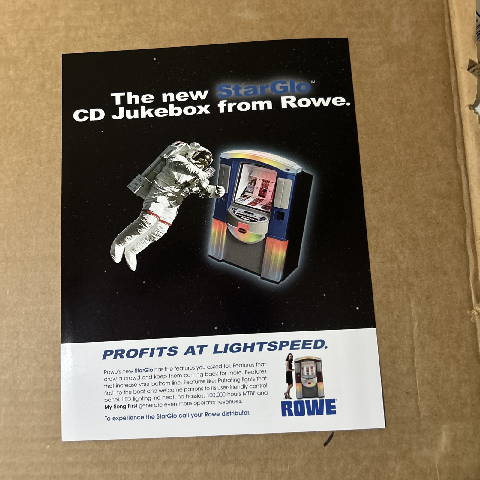 nos Old Stock Original Factory 11-8"Rowe Starglo Cd 100 K Jukebox FLYER