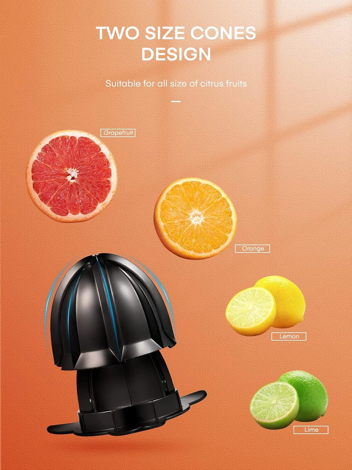 FOHERE Orange Juicer Squeezer Electric Citrus Juicer with Two Interchangeable Co