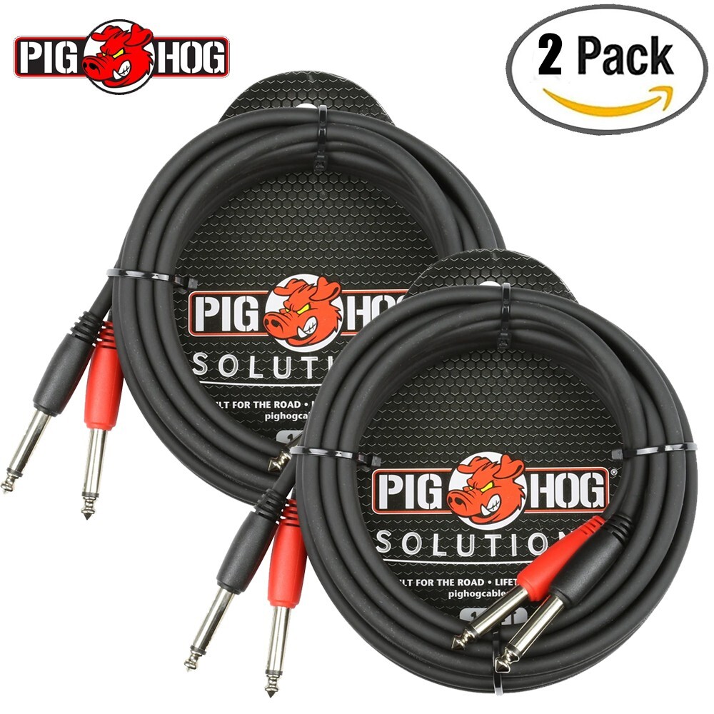 2-PACK Pig Hog PD-21410 10FT Dual 1/4" Mono Male to Same Cable