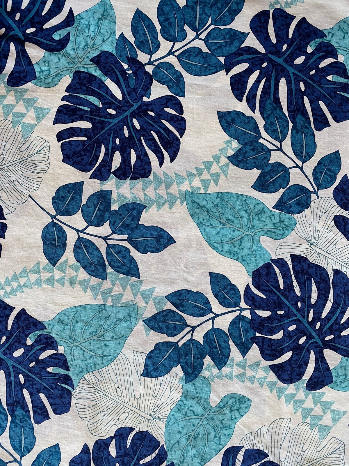 Cream Pillowcase with Tropical Leaves and Shark Tooth Pattern