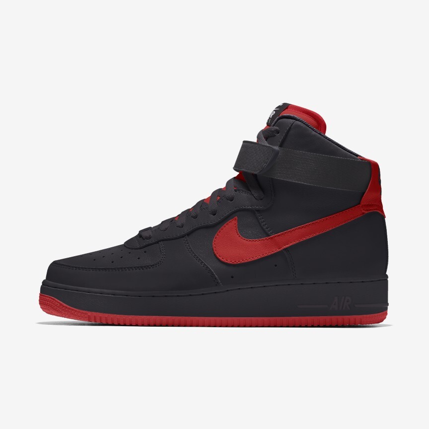 Nike Air Force 1 High Leather Black Red Swoosh All Sizes New Classic Boot