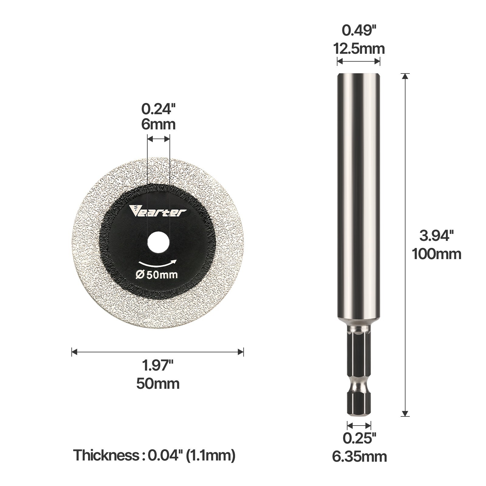 5Pcs 2'' Diamond Cutting Wheel Set with Hex Shank Mandrel for Drill Rotary Tool