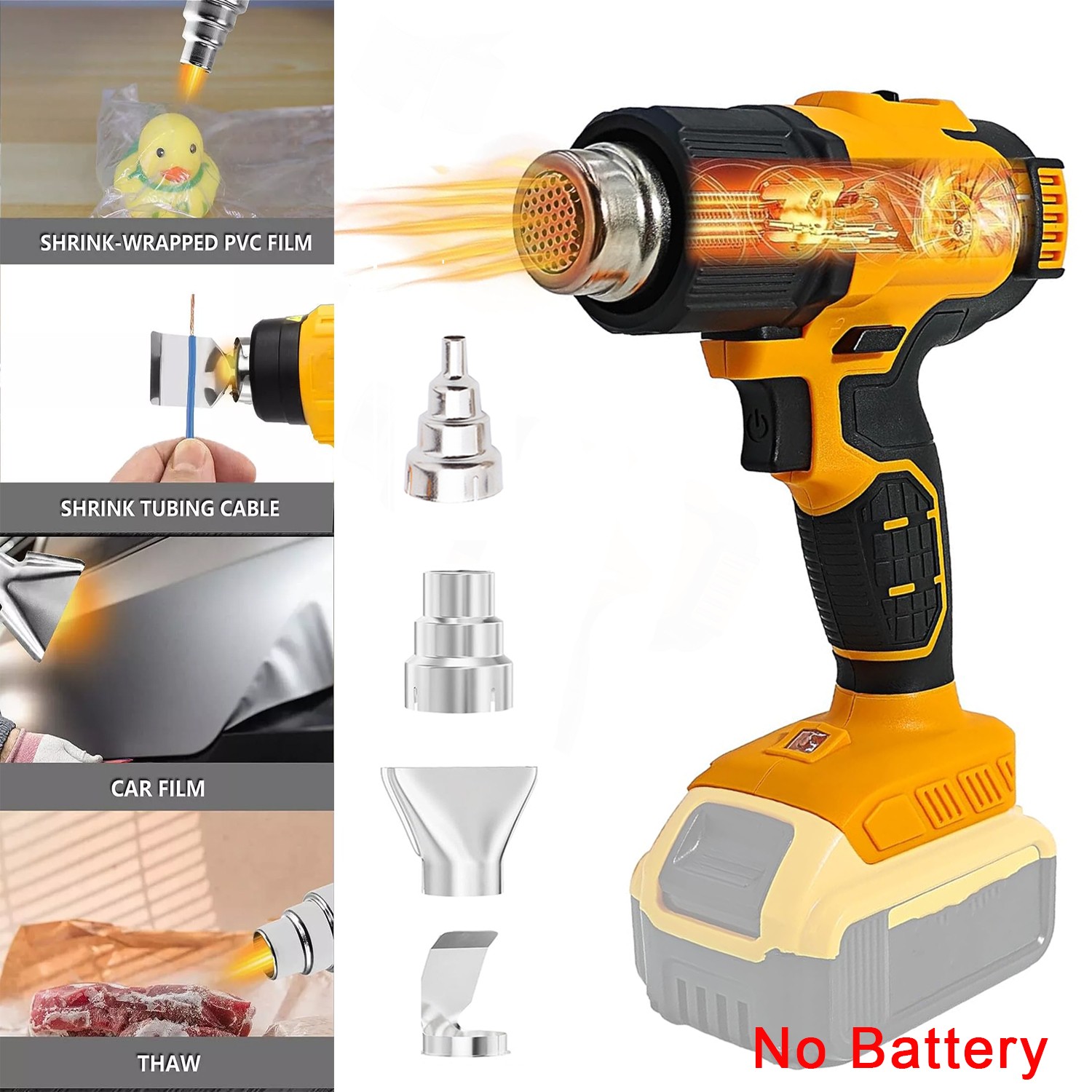 Portable 360W Heat Gun Hot Air Gun For Dewalt 18V 20V Li-ion Battery w/4 Nozzles