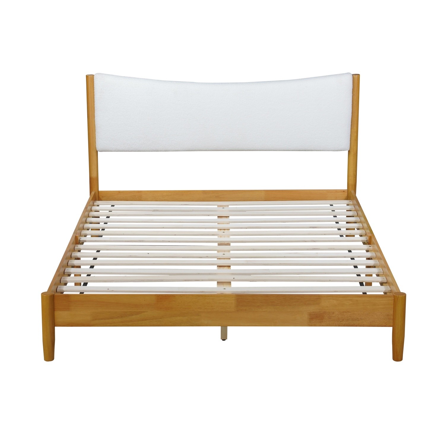 Queen Size Solid Wood Platform Bed Frame with Upholstered Headboard Natural
