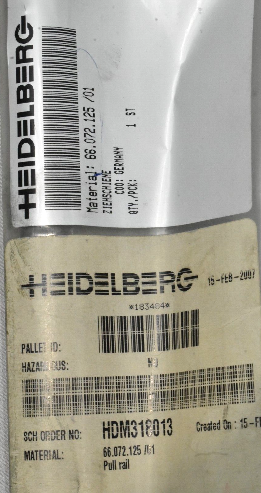 Heidelberg 66.072.125 /01 Pull Rail