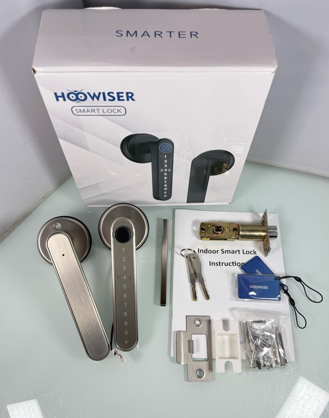 Hoowiser Smart Lock Fingerprint Keyless Code App Entry Door Lock Handle - Silver