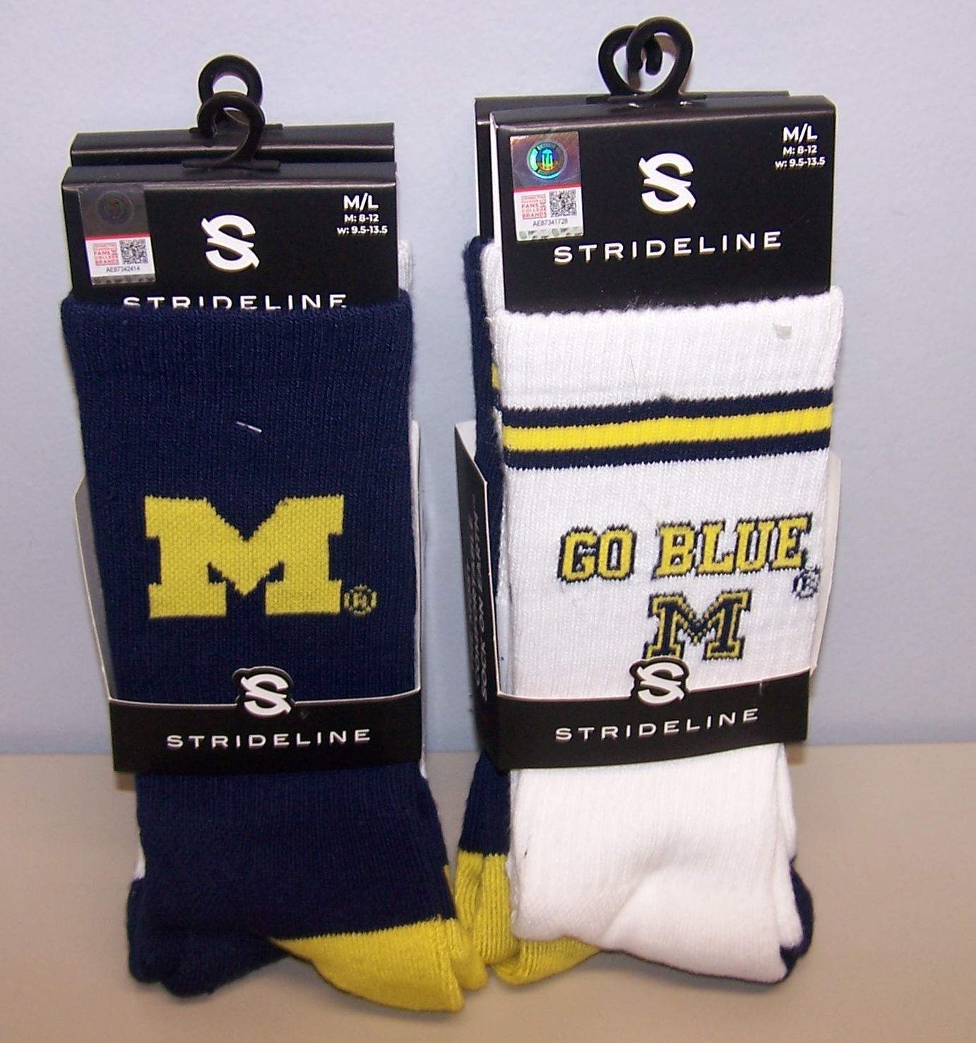 University of Michigan Wolverines Crew Socks 2 Pack  M/L (Lot of 2) 4 pr Total