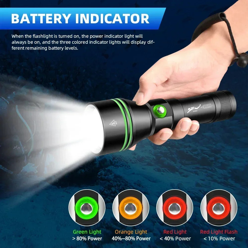 Scuba Diving Flashlight 5000LM Dive Torch 200m Underwater Dive Lamp Lantern US