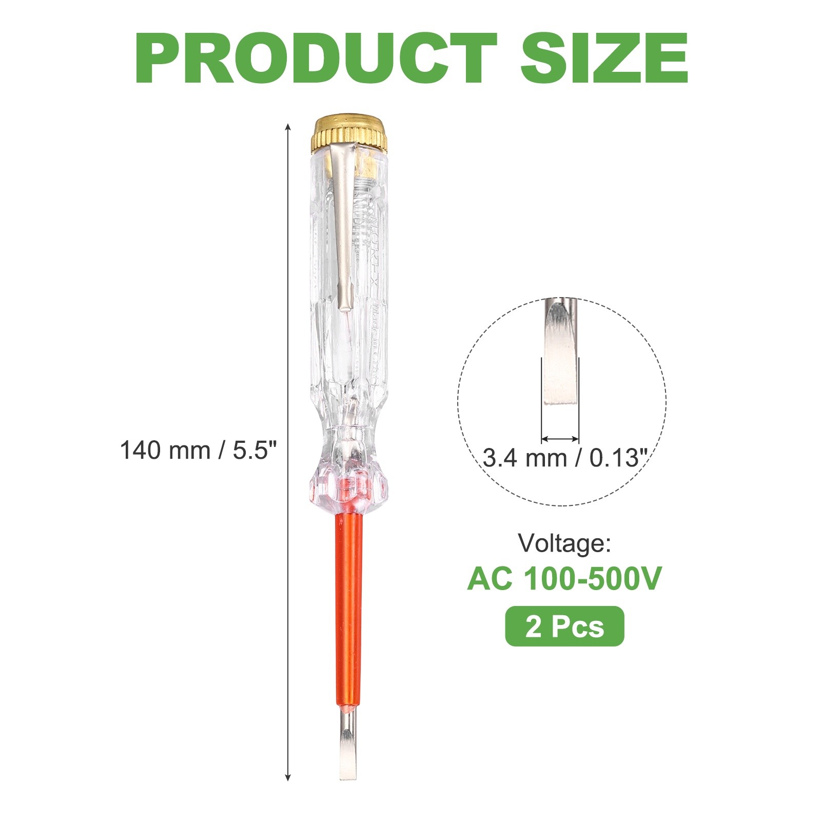 2Pcs Voltage Tester Pen 3.4mm AC 100-500V for Industrial, Clear Gold