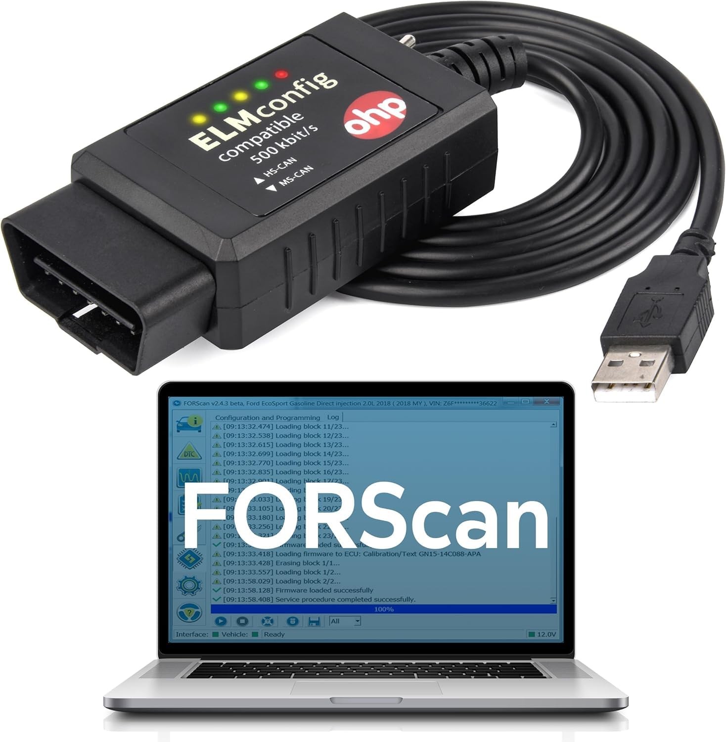 OHP FORScan ELM327-based OBD2 to USB Diagnostic Scan Tool with MS-Can/HS-Can...