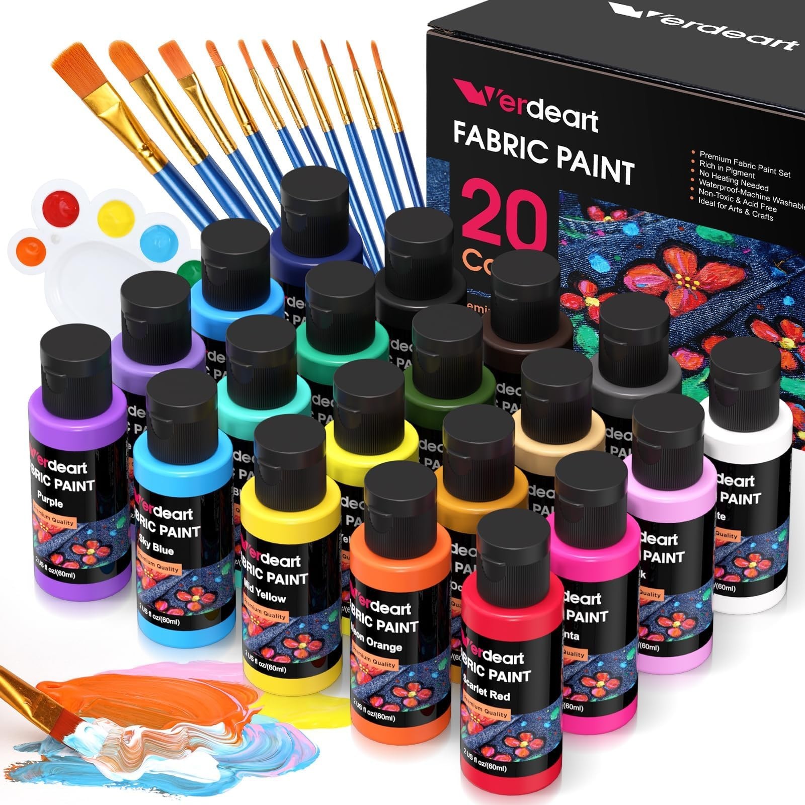 Fabric Paint, 20 Colors Permanent Soft Fabric Paint Set for Clothes in Bottle...