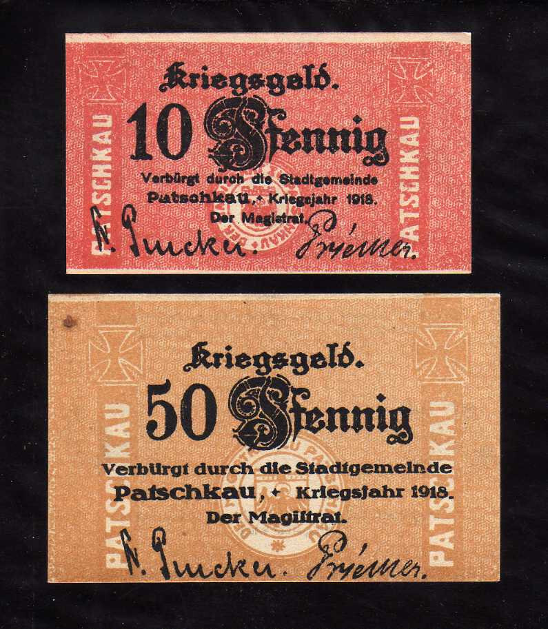 PATSCHKAU (PACZKÓW) - GERMANY NOTGELD   -  10, 50 PFENNIG