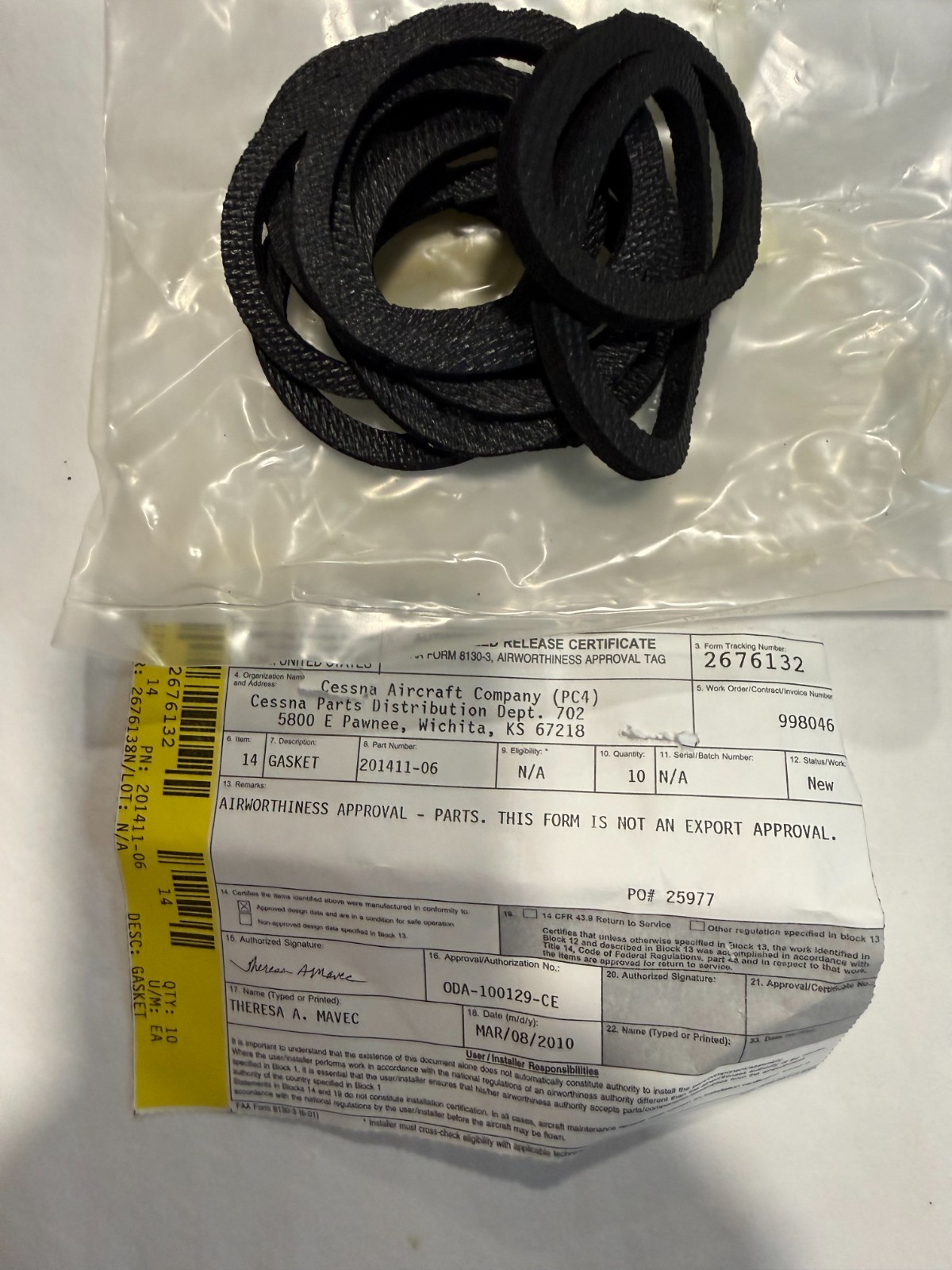 New gasket with   8130  P/N   201411-06  sold each