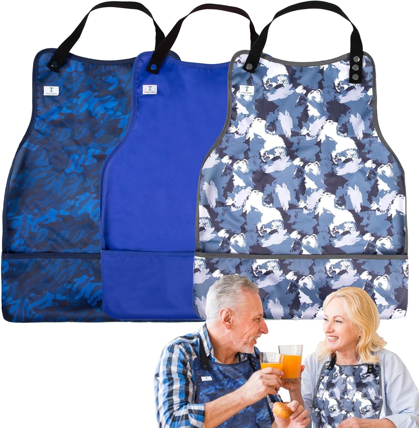 3Pack Adjustable Adult Bibs with Crumb Catcher for Men Women Seniors -Waterproof