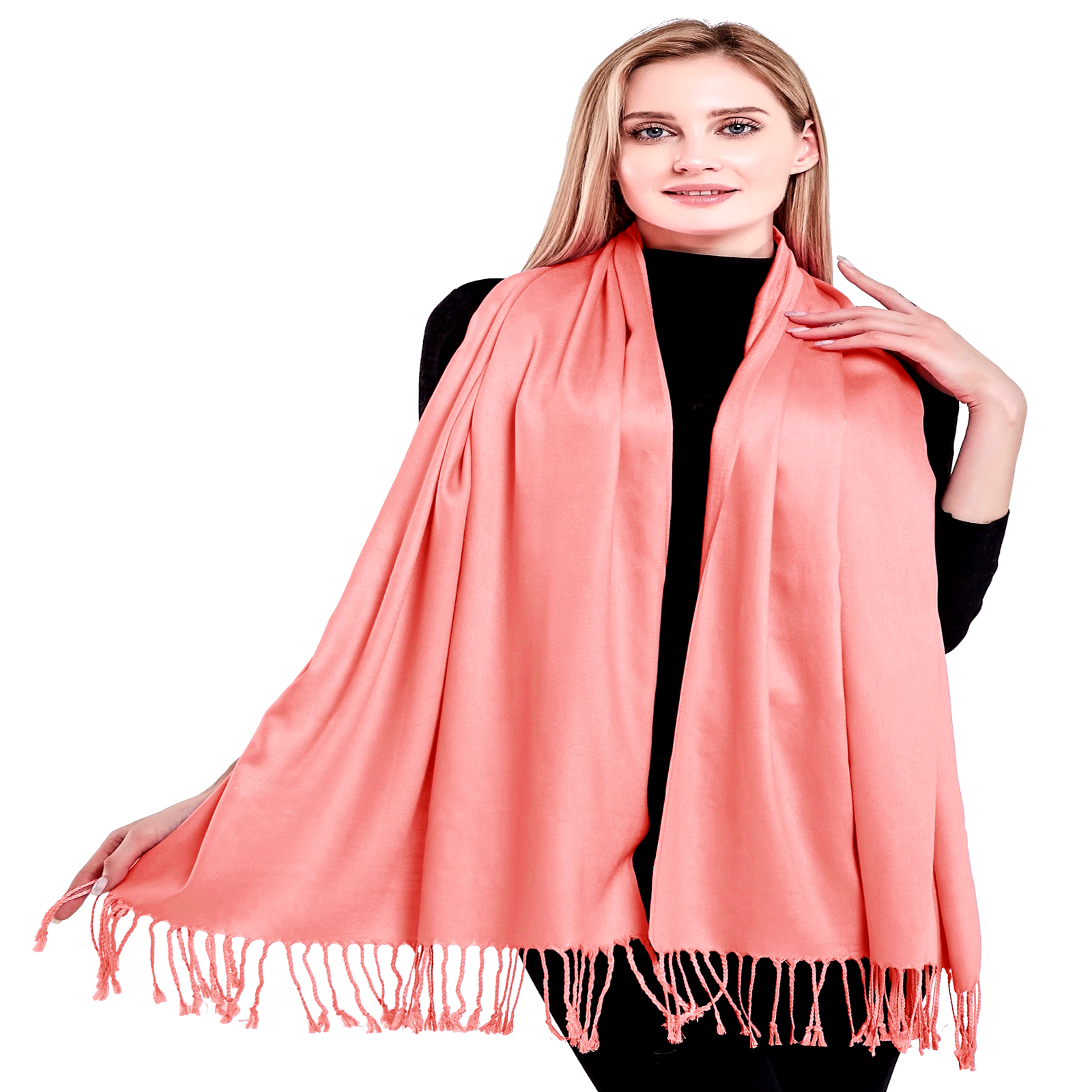Coral Pink Solid Color Design Shawl Scarf Wrap Stole Pashmina CJ Apparel **NEW**