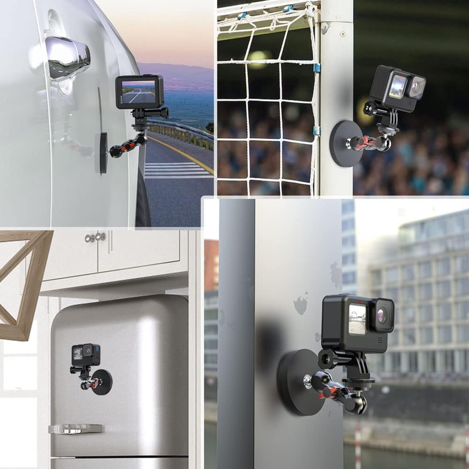 Magnetic Camera Mount for GoPro 13/12/11 DJI AkASO with 360° Rotation Ball Head