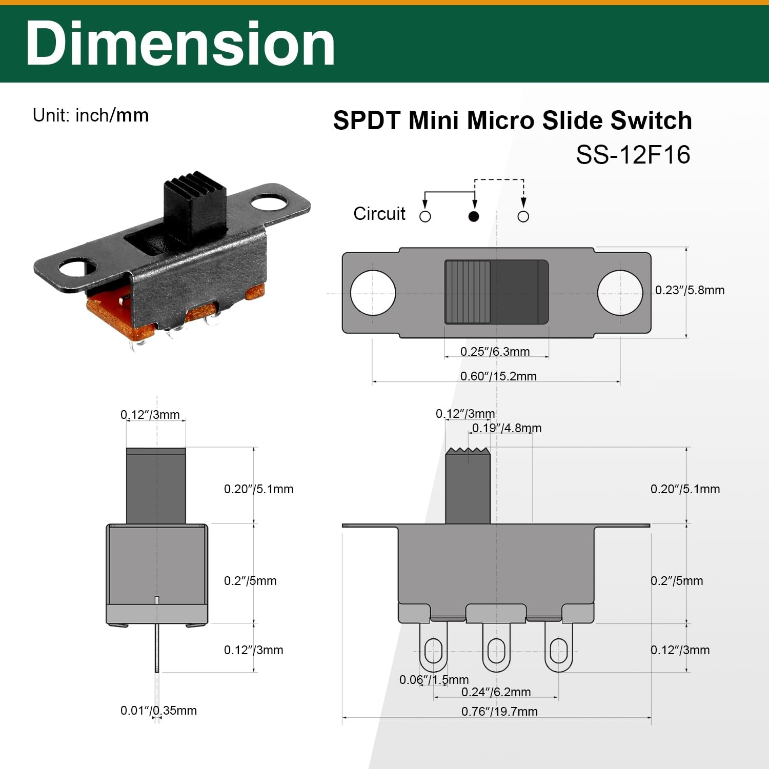 Micro Slide Switch SPDT 3 Pin 2 Position 5mm Vertical Toggle 1P2T Black 80 PCS