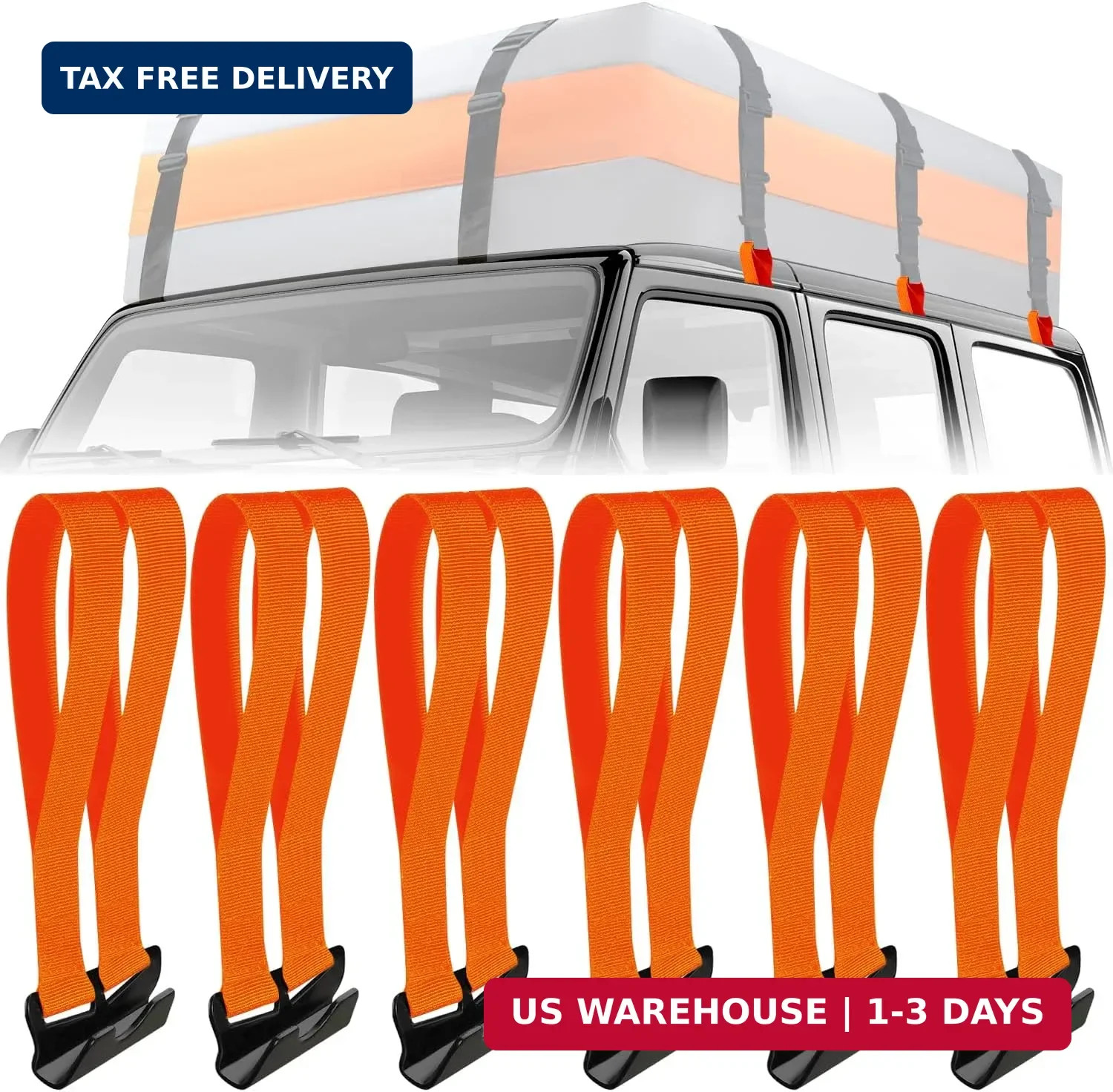 6 Rooftop Cargo Tie Down Hook Straps - Secure Any Car Roof Bag, Roof Rack Cargo