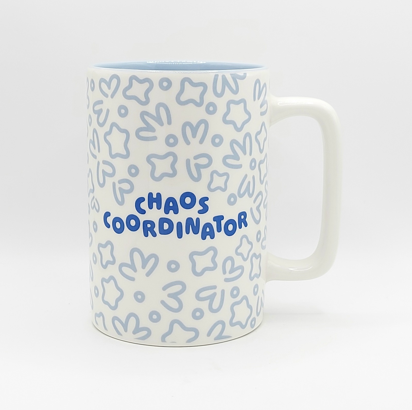 Chaos Coordinator Coffee Mug 14 Oz Ceramic, Blue Doodles Cup By Room Essentials