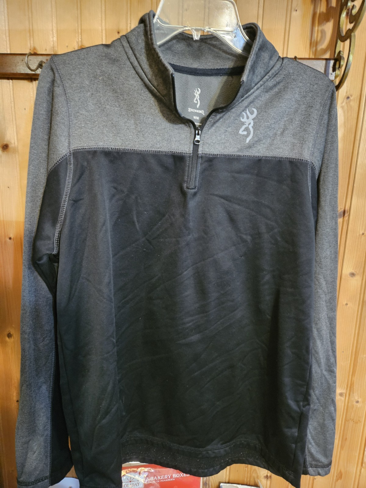 Browning Pullover Sz Med Top Sports Half Zip Long Sleeve Gray Black 14642